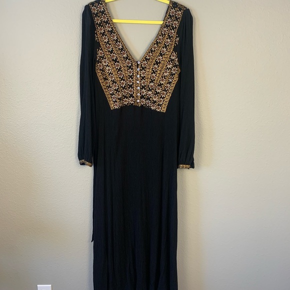 Free People Hearts Desire Black Rose Gold Embroidered Maxi Dress - Picture 3 of 9